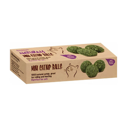 Rosewood Naturals Mini Catnip Balls Cat Toy box shown at an angle on a white background