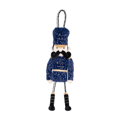 Rosewood Nermal Nutcracker 50 cm Christmas dog toy with navy plush, gold stars, braided rope handle and black boots