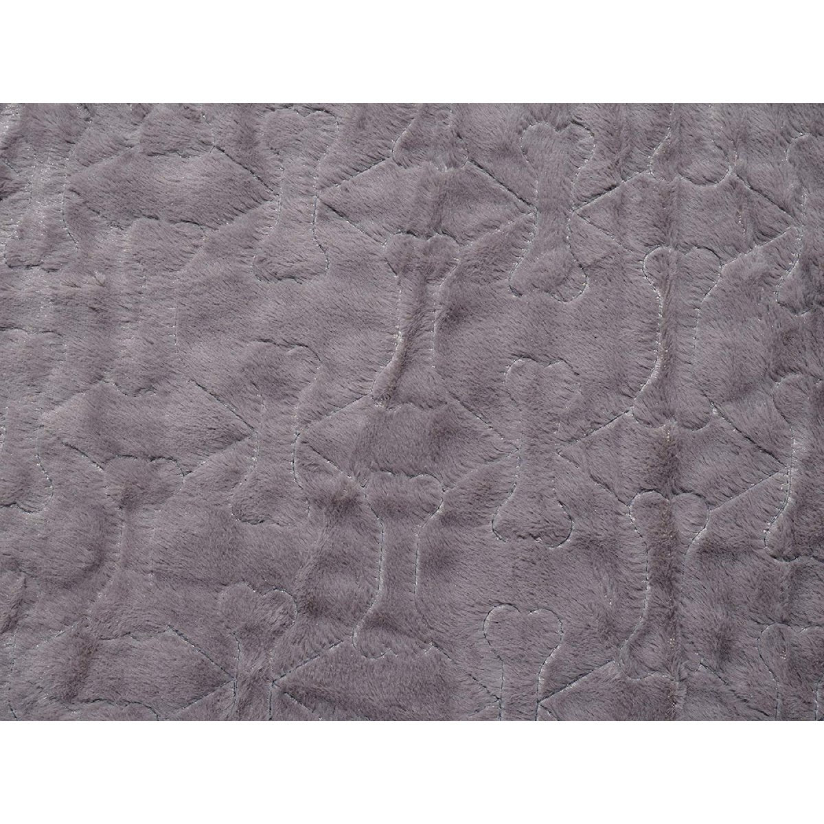 Close-up of the soft grey plush fabric on the Rosewood Orthopaedic Bone Plush Dog Mattress, showing the stitched bone design and quilted texture.