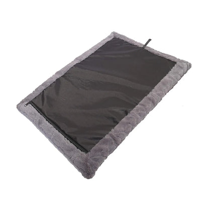 Underside of Rosewood Orthopaedic Bone Plush Dog Mattress showing the black non-slip base, zip fastening and soft grey plush edging.