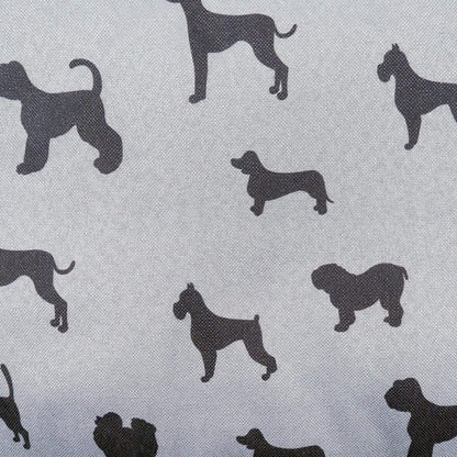 Close-up of the Rosewood dog mattress grey canvas fabric featuring dark silhouettes of different dog breeds.