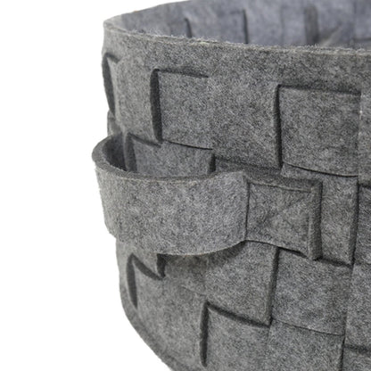 Close-up of the woven felt design and side handle on the Rosewood pet bed