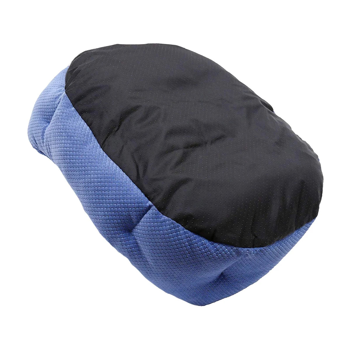 Underside view of Rosewood Quilted Navy Water-Resistant Dog Bed showing its dark textured base and quilted blue outer fabric.