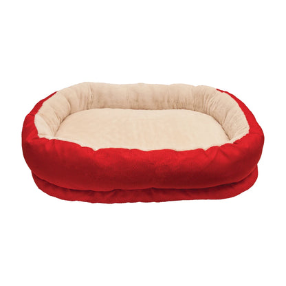 Rosewood 40 Winks Red Orthopaedic Dog Bed with soft cream plush interior, oval cushioned sleeping area and raised padded sides, available in Medium and Large.