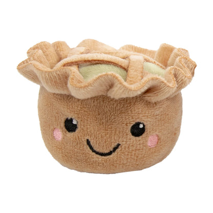 Rosewood Robby & Pingu Pie Duo apple pie catnip toy with beige plush pastry, pale green filling, lattice crust and smiling embroidered face.