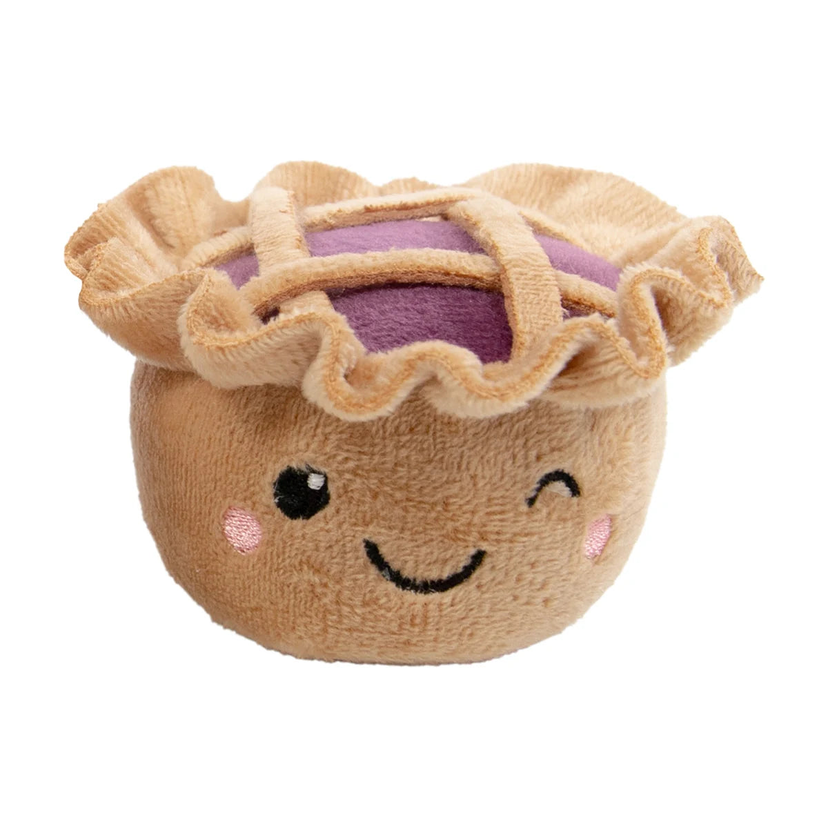 Rosewood Robby & Pingu Pie Duo mixed berry catnip toy with purple filling, plush lattice pastry crust and winking embroidered face.