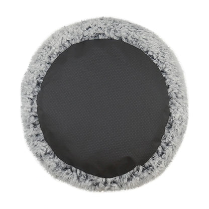 Underside of the Rosewood Silver Fluff Comfort Round Pet Bed showing the dark non-slip fabric base surrounded by soft grey faux fur