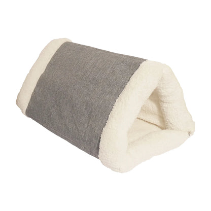 Grey and cream Rosewood Snuggle Plush 2-in-1 Cat Comfort Den shown in pyramid form on a white background