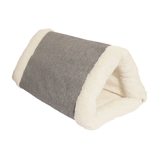 Grey and cream Rosewood Snuggle Plush 2-in-1 Cat Comfort Den shown in pyramid form on a white background