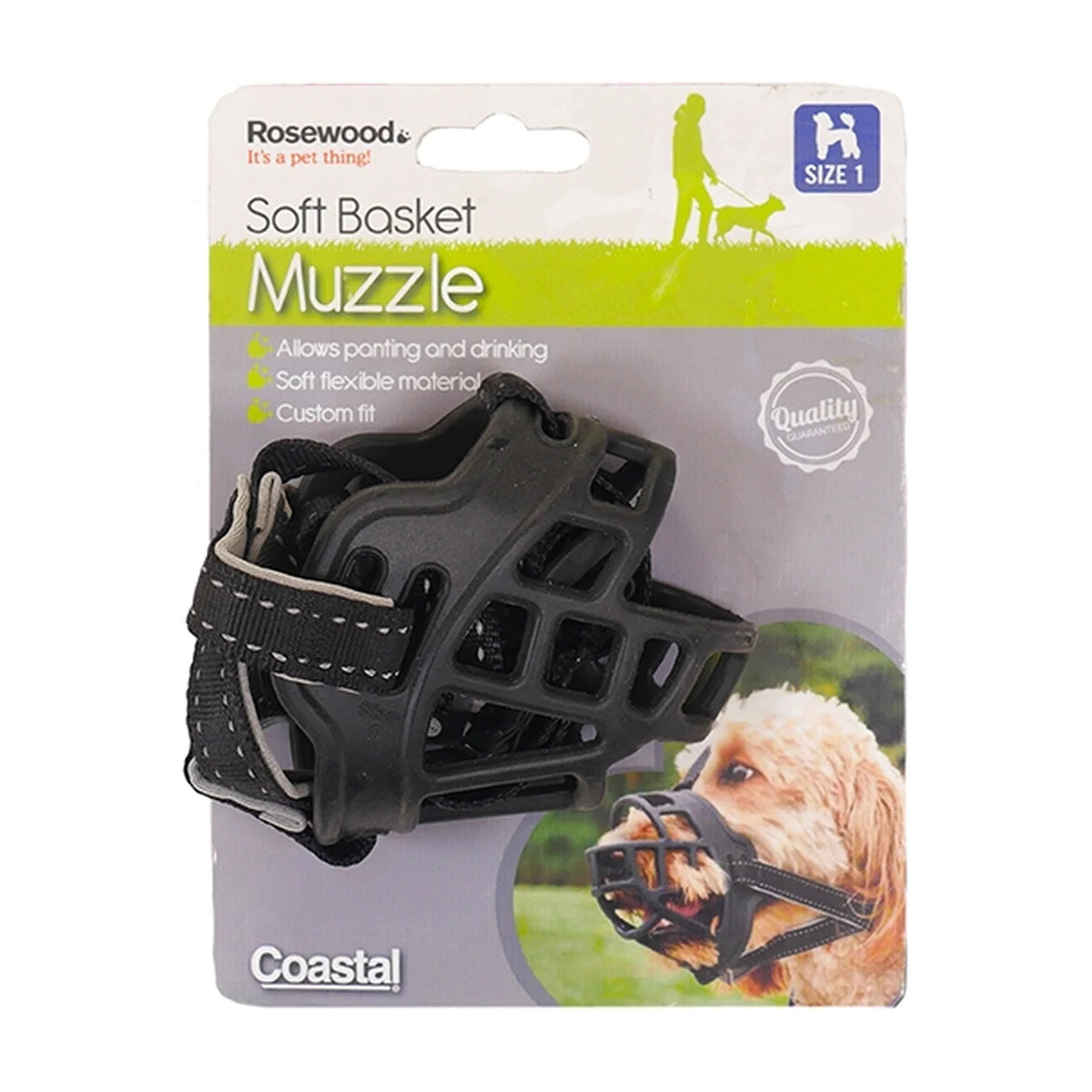Rosewood Soft Basket Dog Muzzle Size 1 in packaging