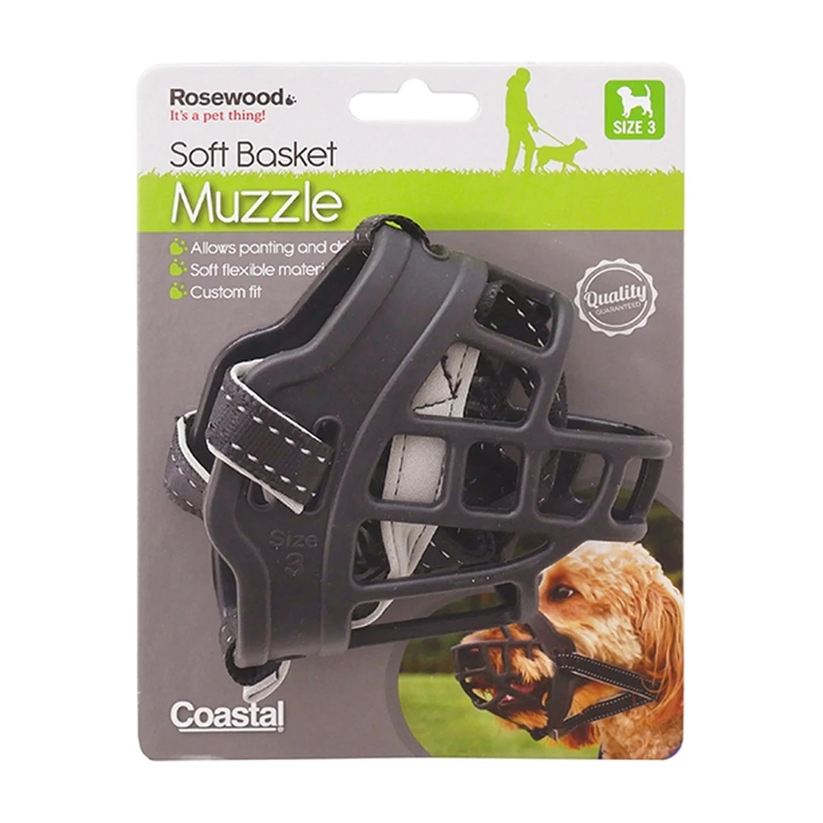 Rosewood Soft Basket Dog Muzzle Size 3 in packaging