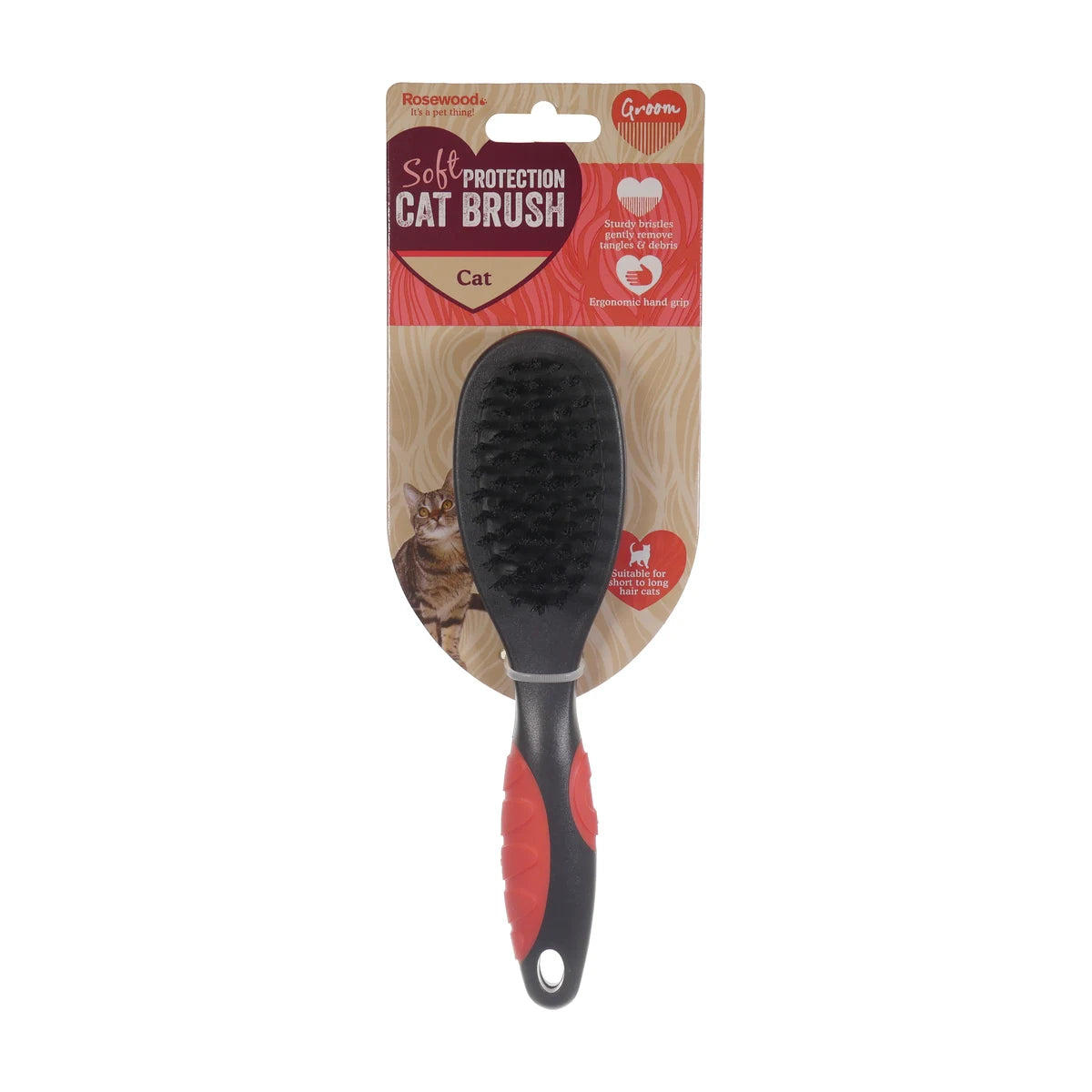Rosewood Soft Protection Cat Brush with ergonomic hand grip for short to long-haired cats