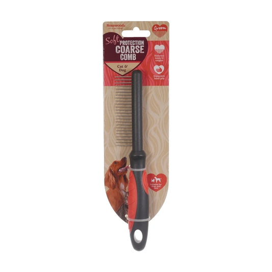 Rosewood Soft Protection coarse grooming comb for cats and dogs with ergonomic hand grip