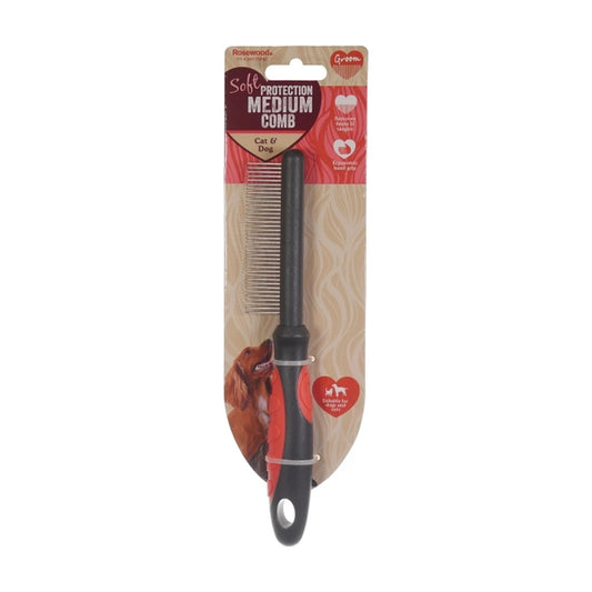 Rosewood Soft Protection Medium Comb for cats and dogs with ergonomic hand grip