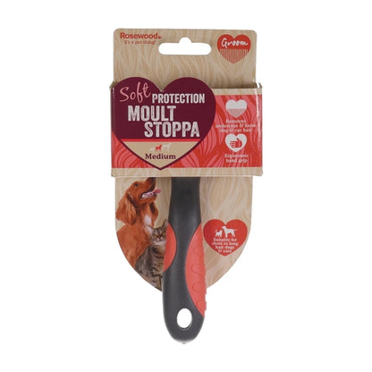 Rosewood Soft Protection Moult Stoppa Medium dog de-shedding tool in packaging