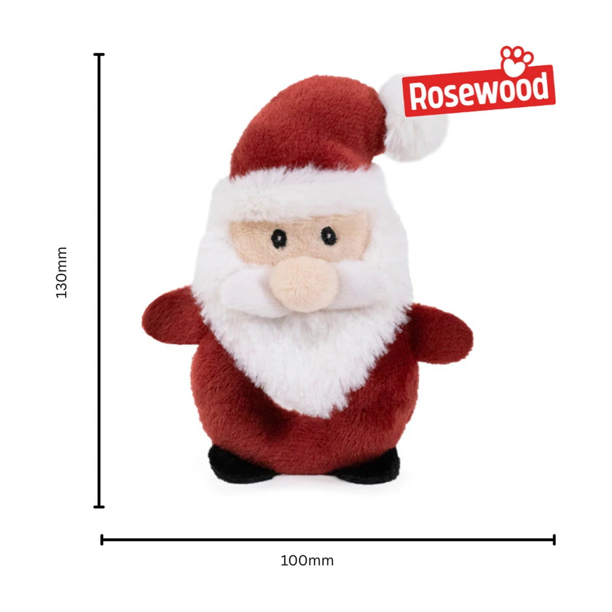 Rosewood Stanley Santa Christmas catnip plush toy with measurement guides showing a height of 13 cm and width of 10 cm.