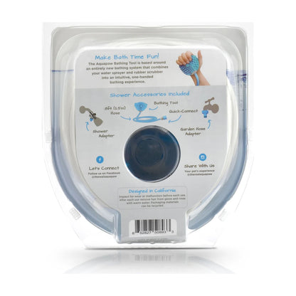Rosewood Aquapaw Bathing Tool packaging showing shower adapter garden hose adapter and 2 point 5 metre hose