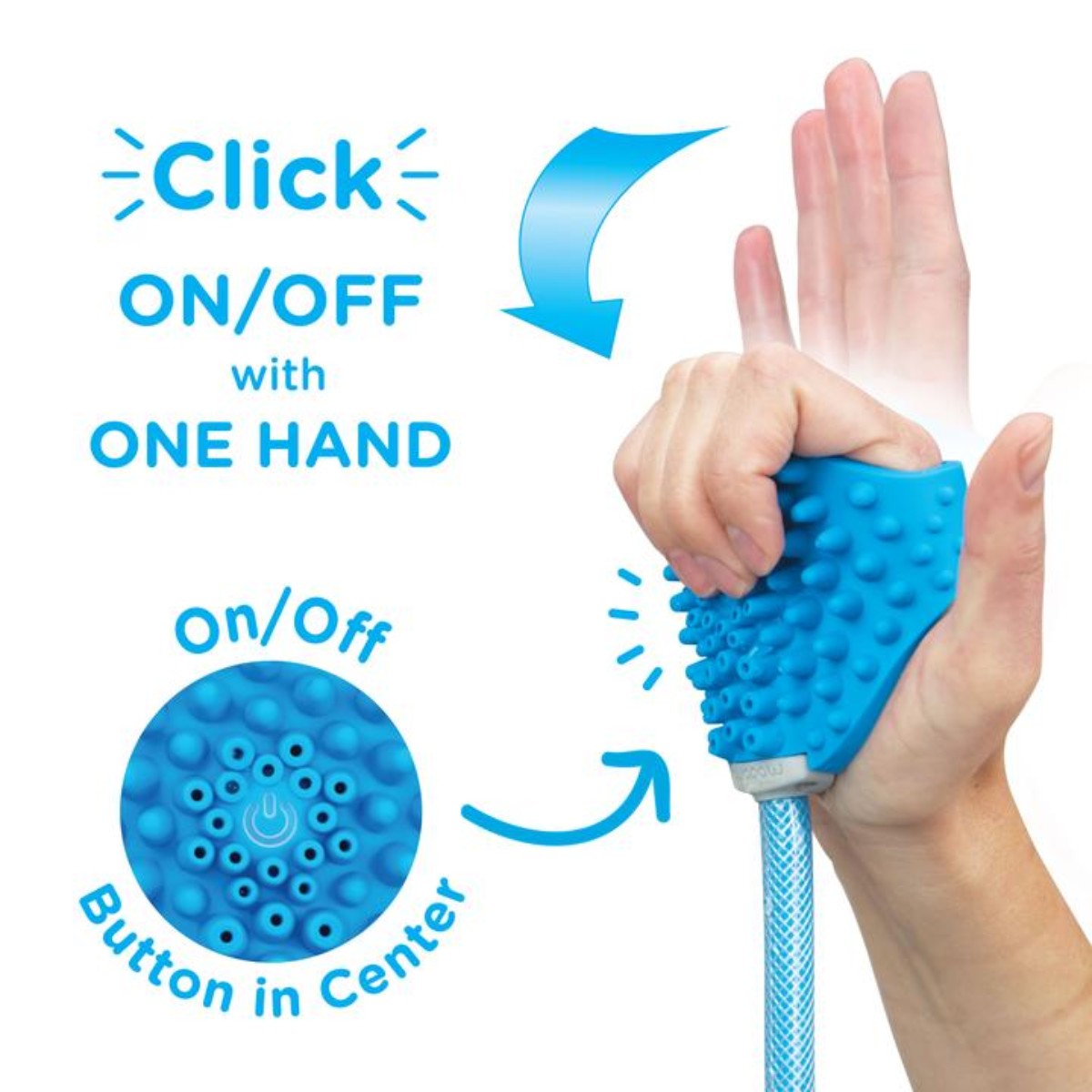 Rosewood Aquapaw Bathing Tool one hand on off control feature