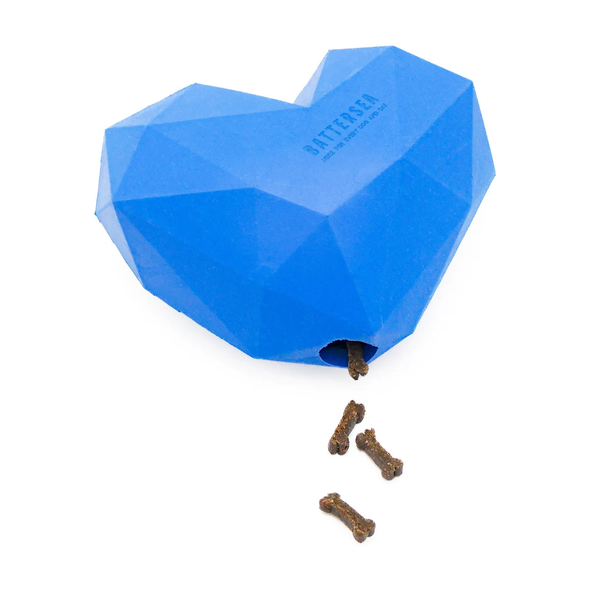 Rosewood Battersea Rubber Heart Treat Toy blue dog treat dispenser with treats