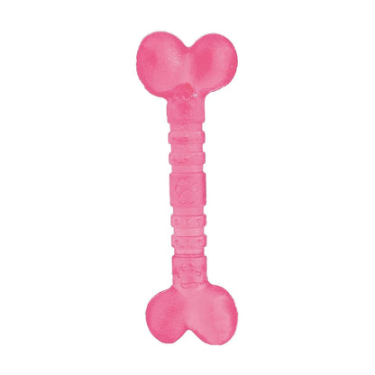 Pink Rosewood BioSafe Puppy Bone 12cm close-up showing tough TPR puppy dental toy with textured chewing surface
