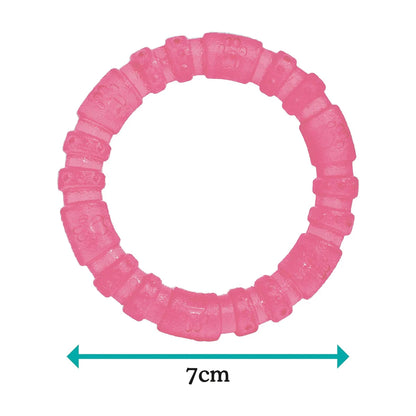 Rosewood BioSafe Puppy Ring 7cm size image showing pink puppy dental ring toy with BioCote protection