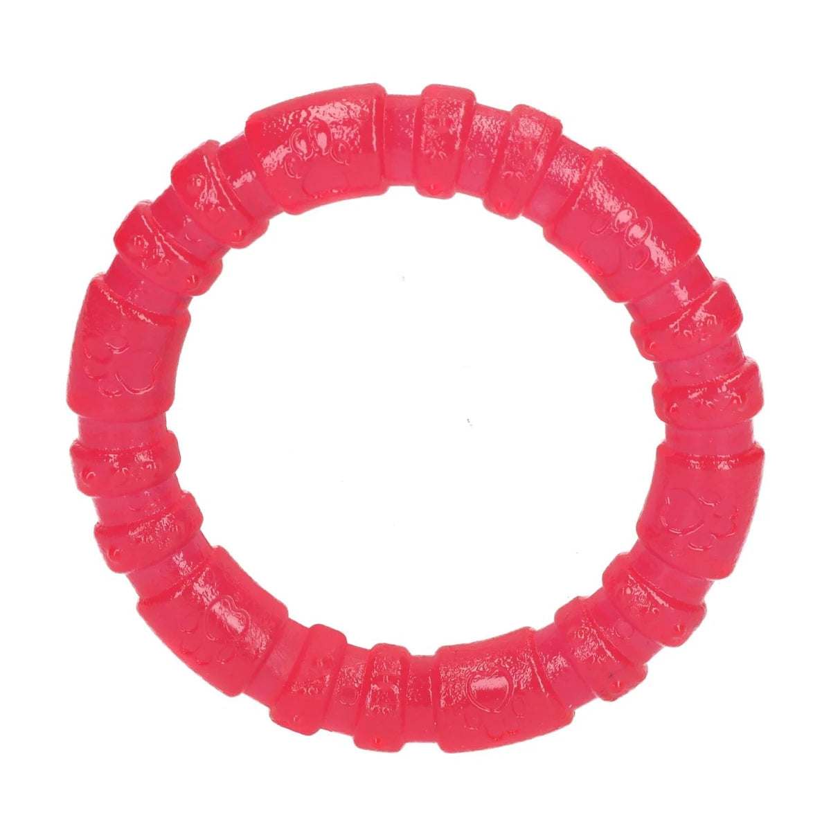 Pink Rosewood BioSafe Puppy Ring 7cm close-up showing tough TPR puppy dental toy with textured ring surface