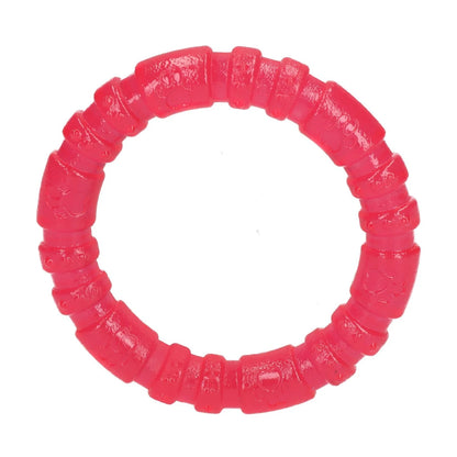 Pink Rosewood BioSafe Puppy Ring 7cm close-up showing tough TPR puppy dental toy with textured ring surface