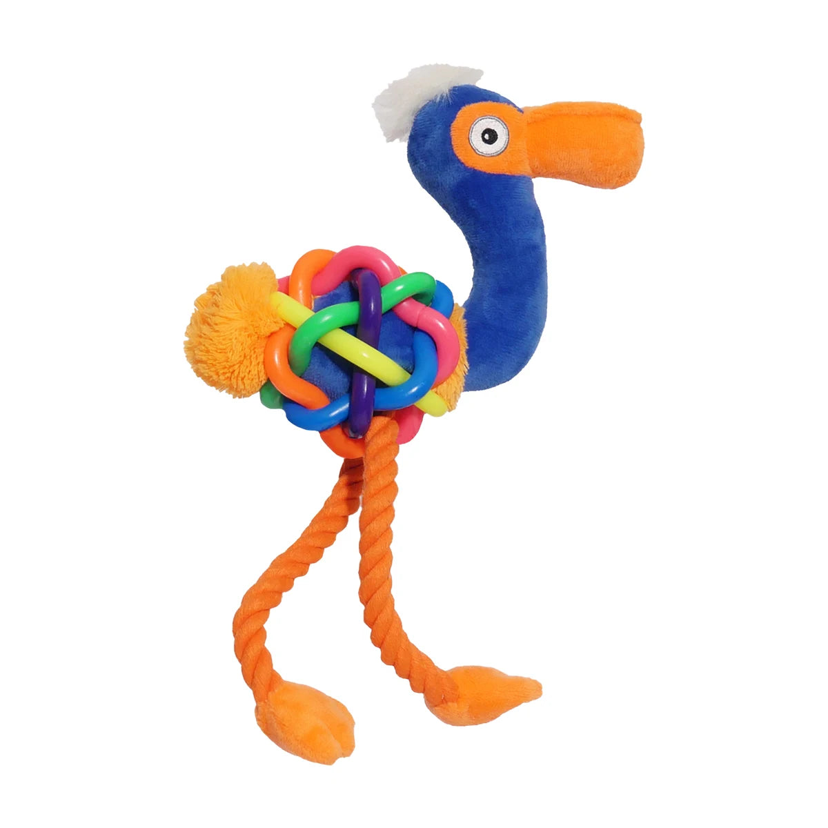 Rosewood Jolly Doggy Play Plus flamingo dog toy for chewing, tugging and squeaky play