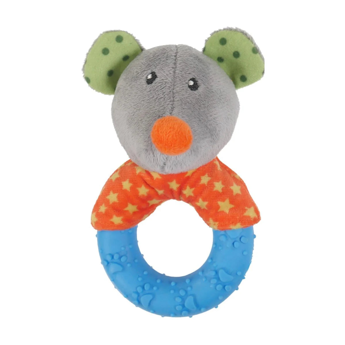 Rosewood Little Nippers Mischief Mouse puppy toy with plush body rubber teething ring and hidden squeaker
