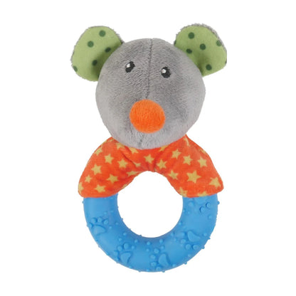 Rosewood Little Nippers Mischief Mouse puppy toy with plush body rubber teething ring and hidden squeaker