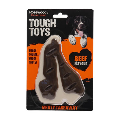 Rosewood Meaty Steak Takeaway brown and cream dog chew toy for flavoured chewing play