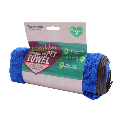 Rosewood Travel microfibre absorbent pet towel packaging ideal after bathing swimming or walking
