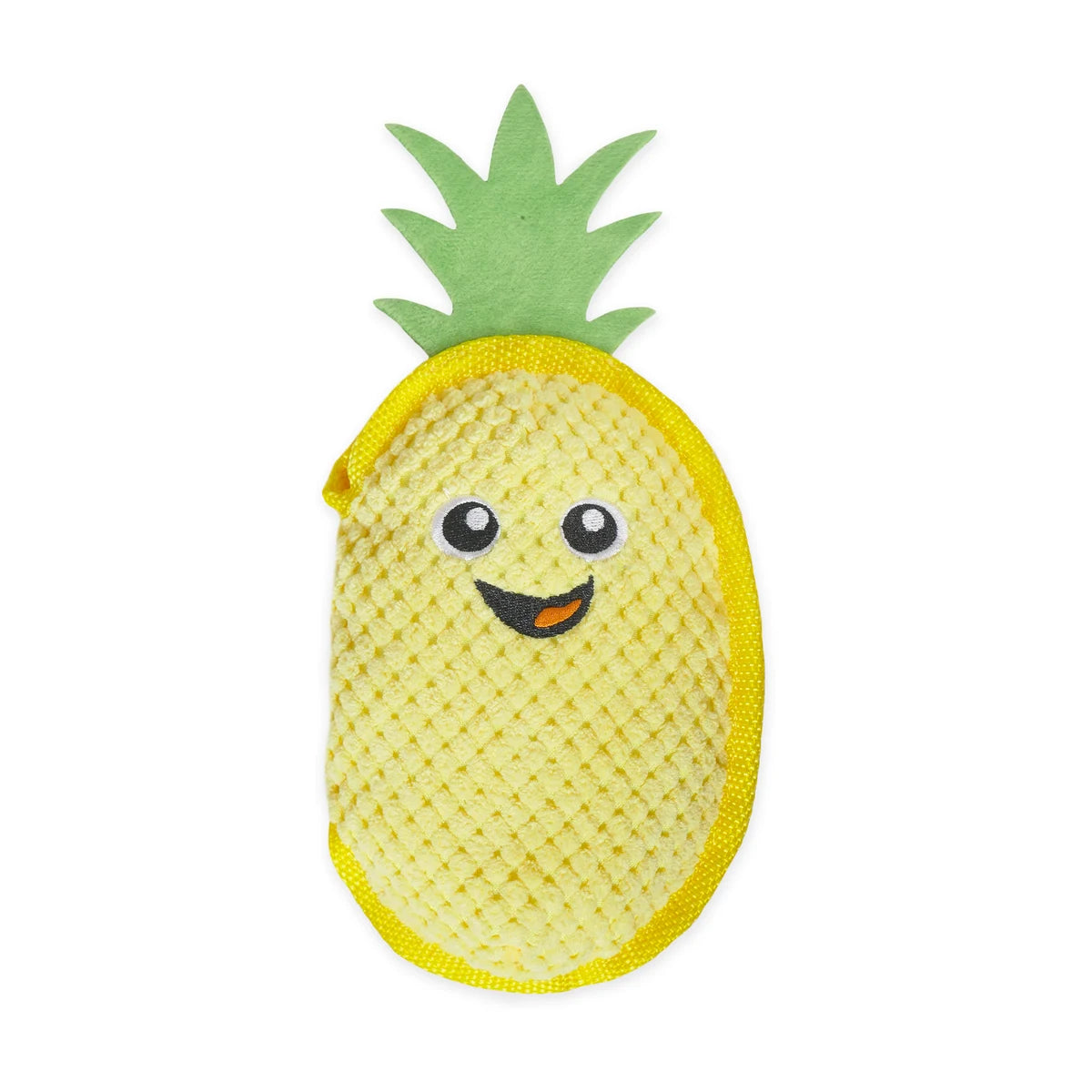 Rosewood Pineapple Hide n Treat plush dog toy with soft yellow pineapple design and hidden squeaker for gentle play
