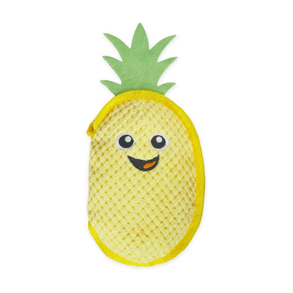Rosewood Pineapple Hide n Treat plush dog toy with soft yellow pineapple design and hidden squeaker for gentle play