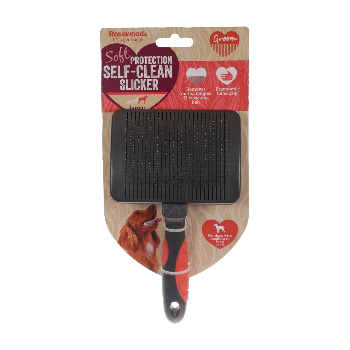 Rosewood self-cleaning slicker brush large size with retractable pins for quick cleanup