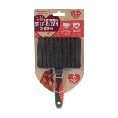 Rosewood self-cleaning slicker brush large size with retractable pins for quick cleanup