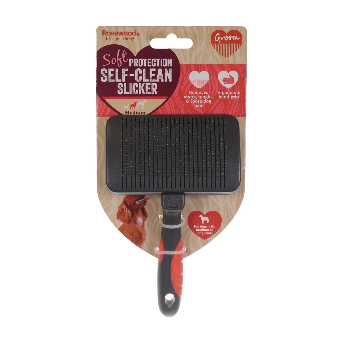 Rosewood self-cleaning slicker brush medium size for detangling and reducing shedding