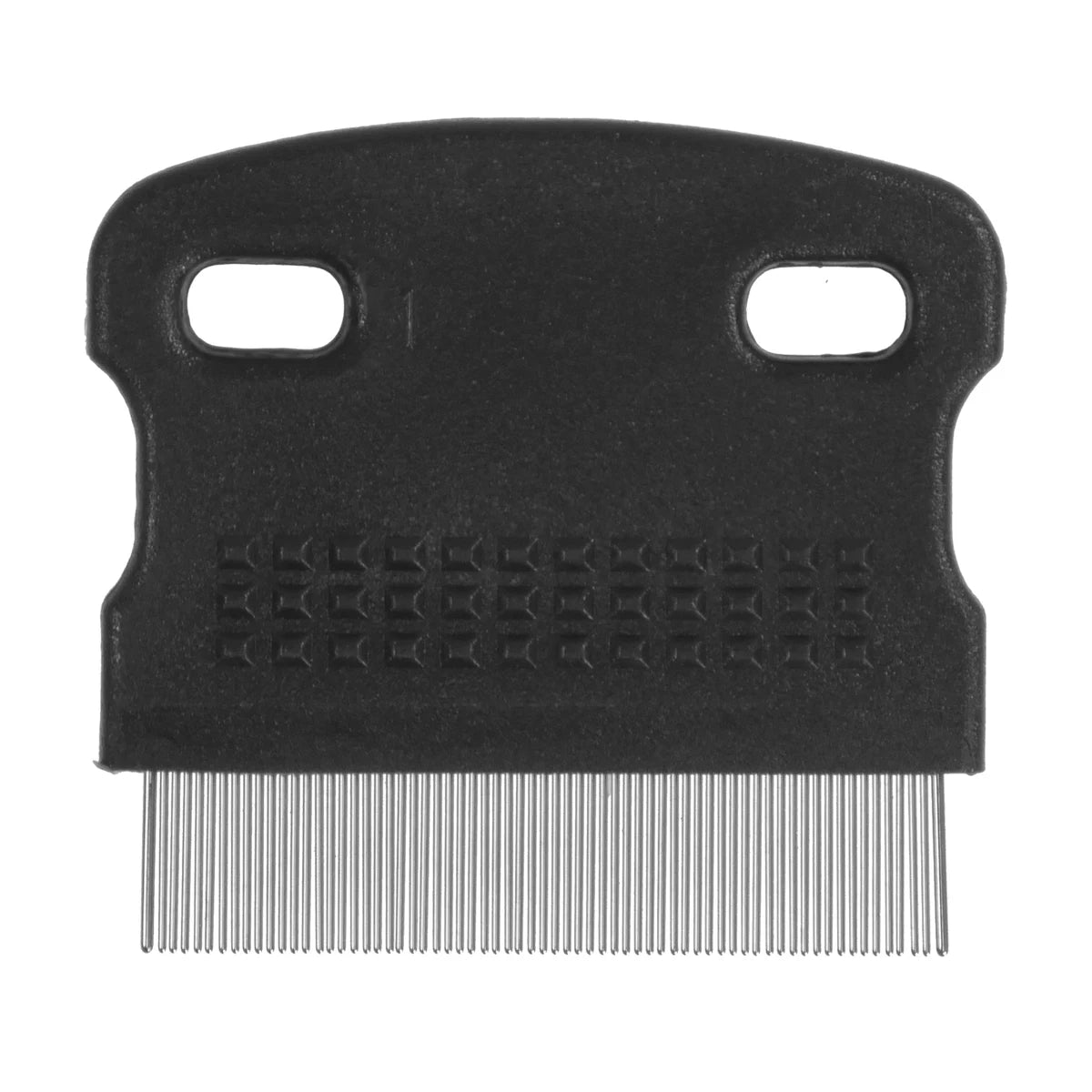 Mini flea comb with fine metal teeth and ergonomic grip to remove fleas nits and debris for small pets