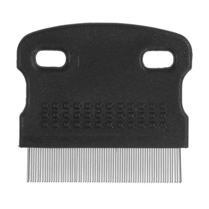 Mini flea comb with fine metal teeth and ergonomic grip to remove fleas nits and debris for small pets