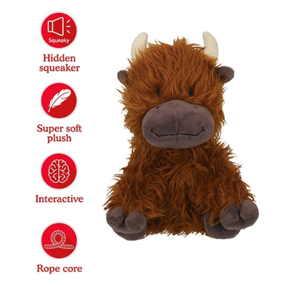 Rosewood Tough Rope Core Cow feature image showing hidden squeaker super soft plush interactive play and rope core