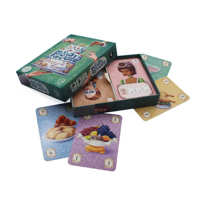 Royale: Party at Louis’ Card Game open box with food cards and noble cards