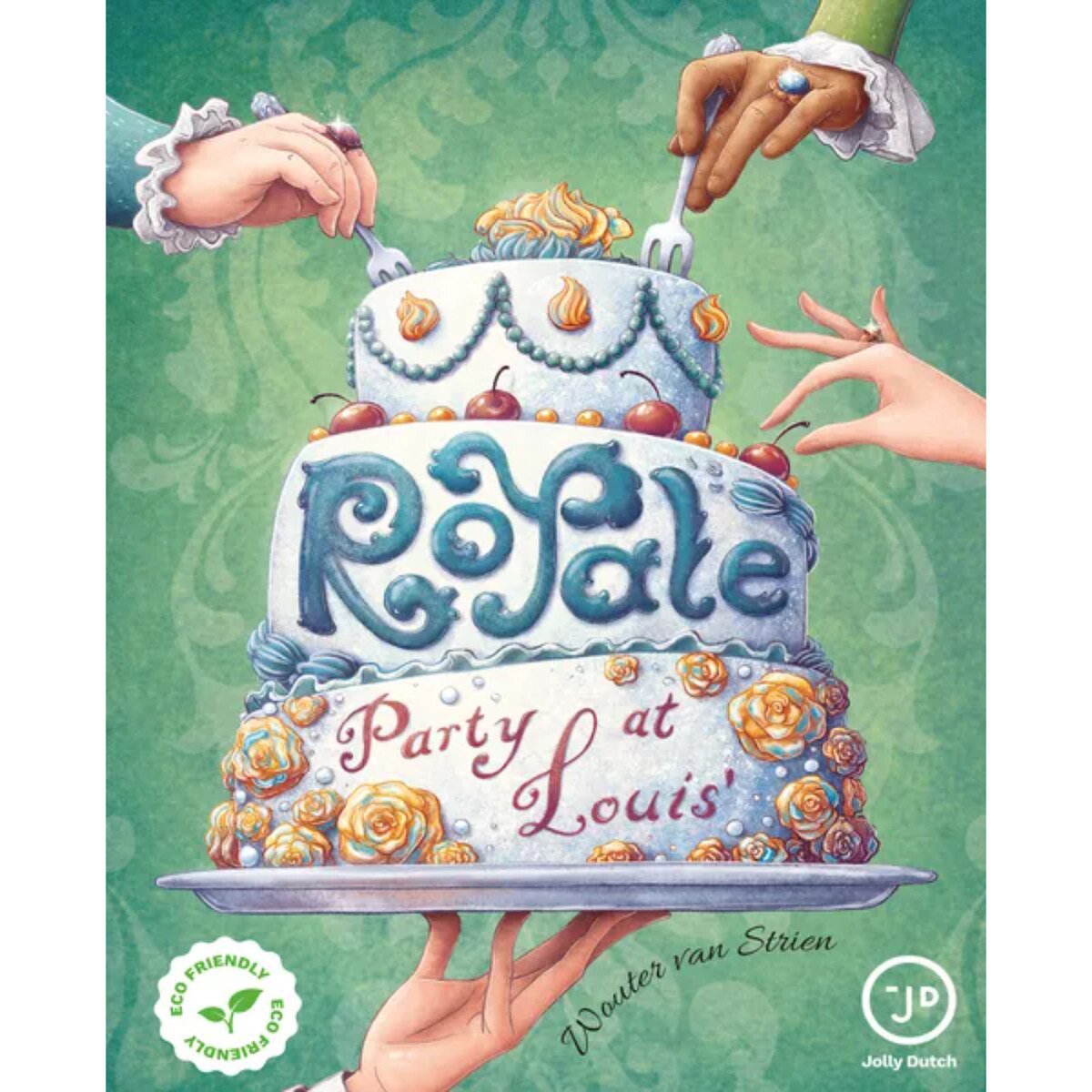 Royale: Party at Louis’ Card Game cover artwork showing a decorated cake being served at Louis XIV’s royal dinner