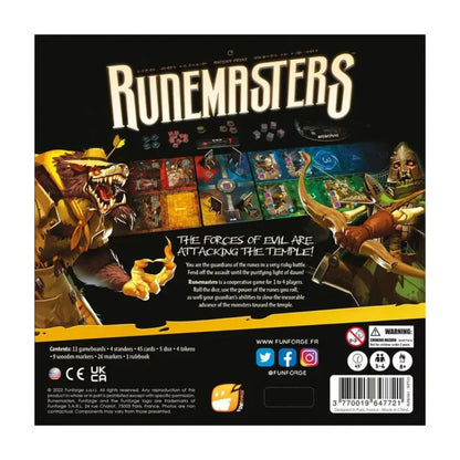 Runemasters co-operative fantasy board game back of box with gameplay overview