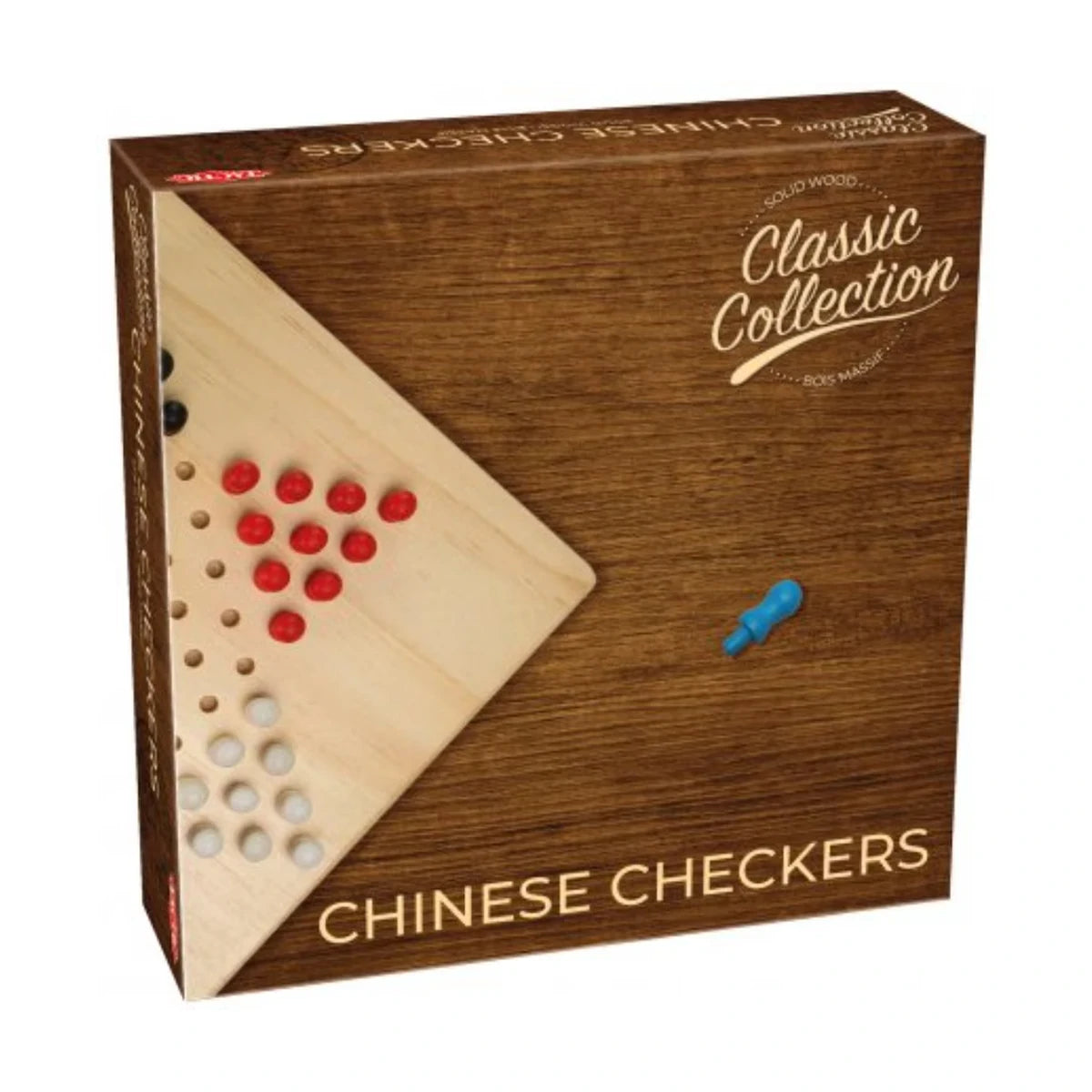 Rustic Chinese Checkers board game angled box in classic wooden style packaging