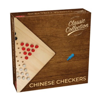 Rustic Chinese Checkers board game angled box in classic wooden style packaging