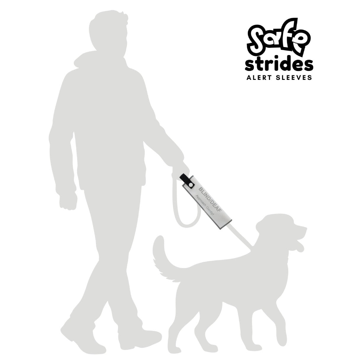 Safe Strides Blind Deaf alert sleeve shown on a leash to demonstrate size and placement