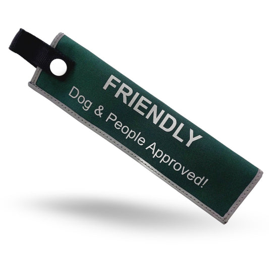 Safe Strides Friendly alert sleeve with dog and people approved message for clear leash communication