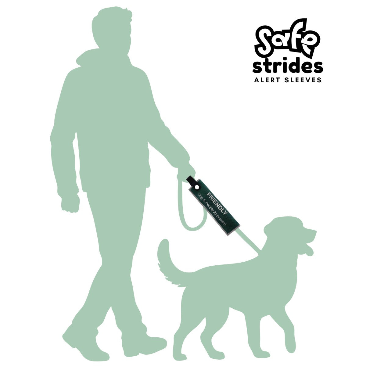 Safe Strides Friendly alert sleeve shown on a leash to demonstrate size and placement