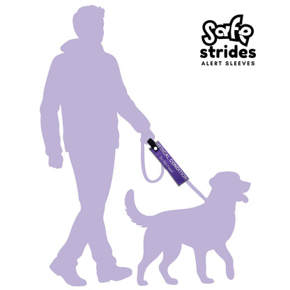 Safe Strides Medical Condition alert sleeve shown on a leash to demonstrate size and placement