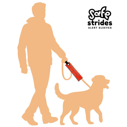 Safe Strides Reactive Dog orange alert sleeve shown on a leash to demonstrate size and placement